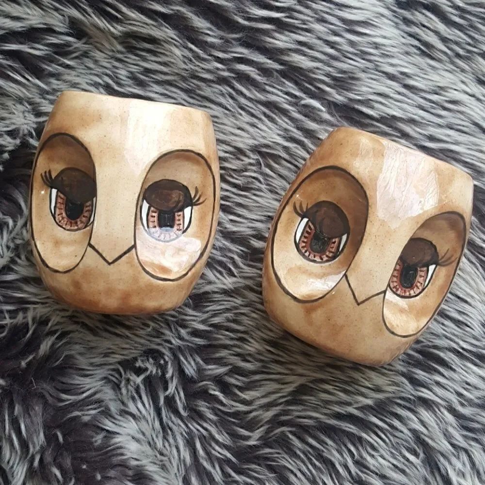 Hand-painted Ceramic Owl Mugs  